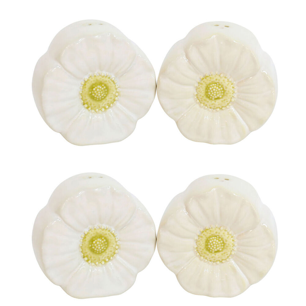 2x 2pc Urban Ceramic Flower Salt and Pepper Shakers Set 8x7cm White/Yellow