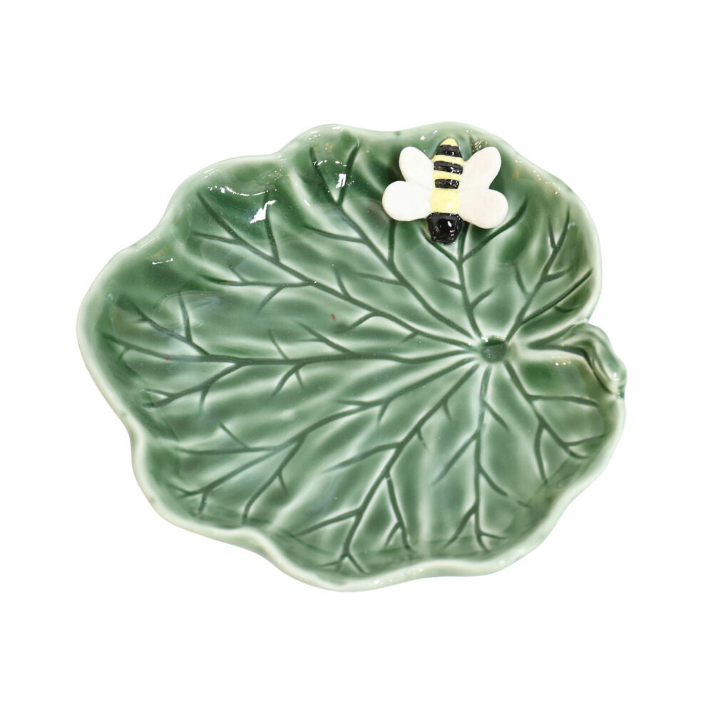 3PK Urban Ceramic Bumblebee Leaf Decorative Trinket Dish 16x4cm Green