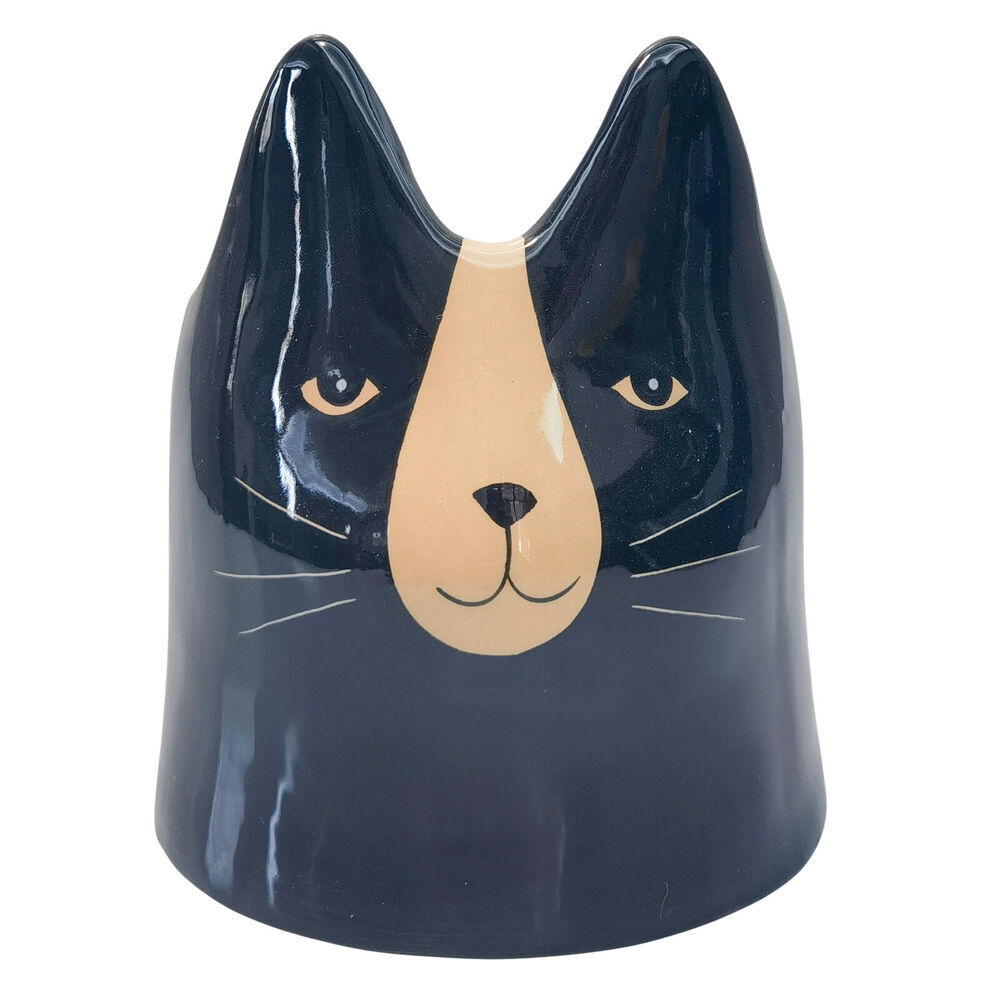 2PK Urban Ceramic Bailey Cat Outdoor Garden Planter Pot 14x12cm Black