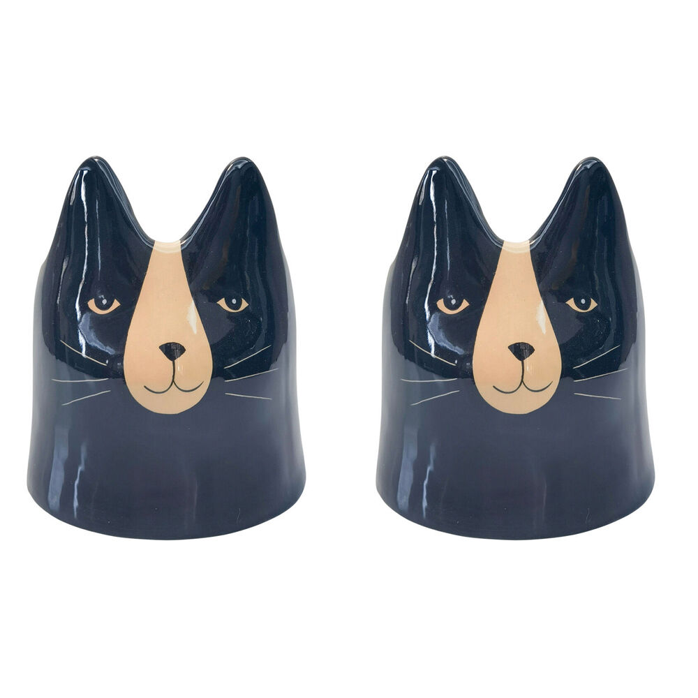 2PK Urban Ceramic Bailey Cat Outdoor Garden Planter Pot 14x12cm Black