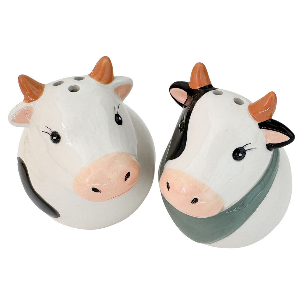 2x 2pc Urban Ceramic Cow Heads Salt and Pepper Shakers Set 8x7cm White/Black