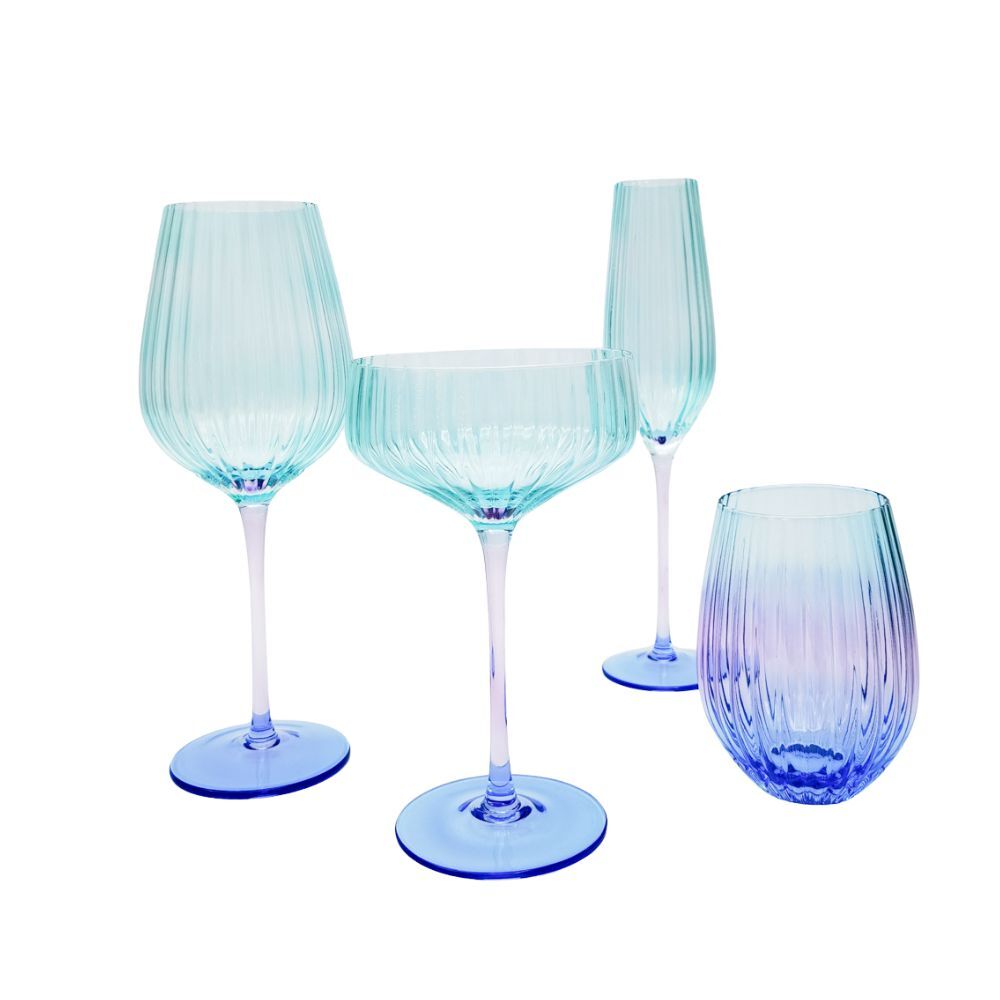 2pc Urban Ellie Ombre Champagne Stemmed Glass Aqua Blue 26cm