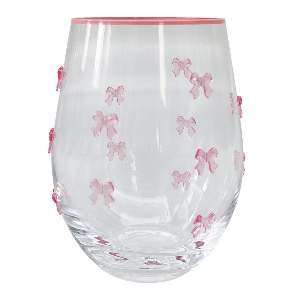 6PK Urban Kaya Bows Stemless Wine Drinking Glass 520ml 12cm Pink
