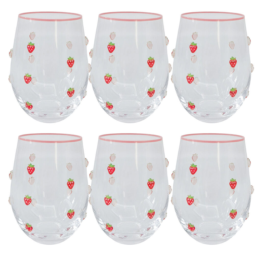 6PK Urban Kaya Strawberry Stemless Wine Drinking Glass 520ml 12cm Red