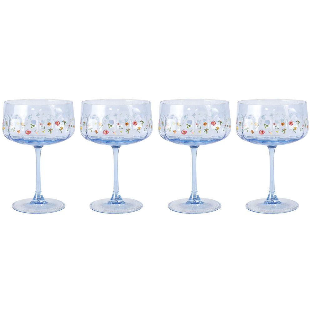 2PK Urban Botanicals Floral Coupe Champagne Drinking Glasses Set 16cm Blue