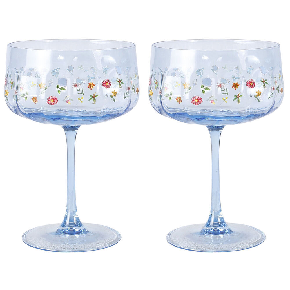 2PK Urban Botanicals Floral Coupe Champagne Drinking Glasses Set 16cm Blue