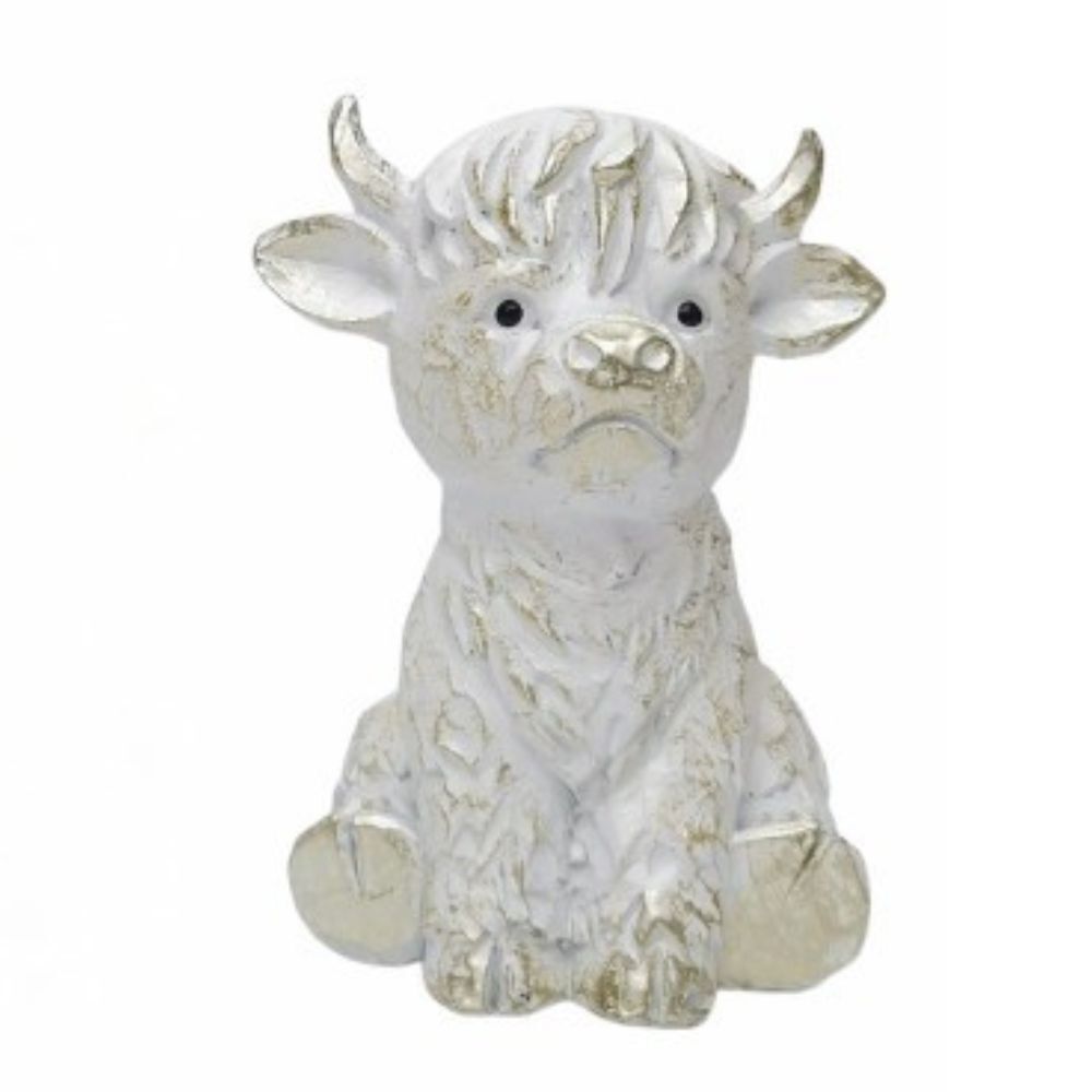 Urban Highland Cow Standing Resin Decoration White 1