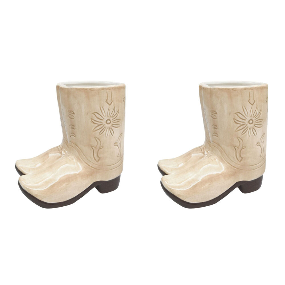 2PK Urban Ceramic Cowboy Boots Outdoor Garden Planter Pot 16x17cm Tan