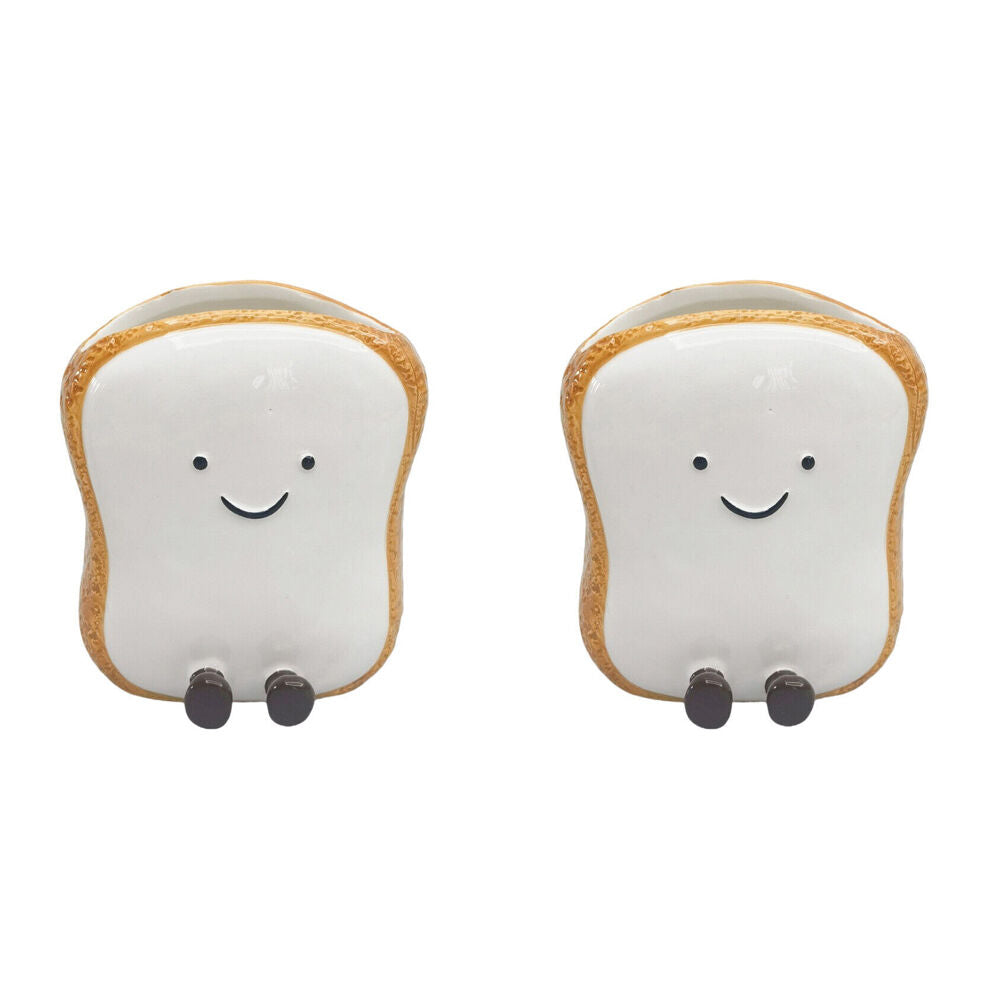 2PK Urban Ceramic Teddy Toast Friends Vessel Decorative Vase 13x12cm White