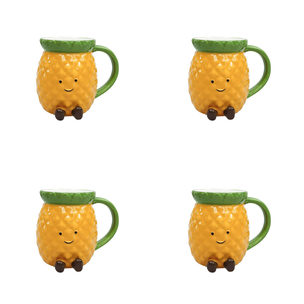 4PK Urban Ceramic Penny Pineapple Friends 3D Coffee Drinking Mug 10cm Yellow