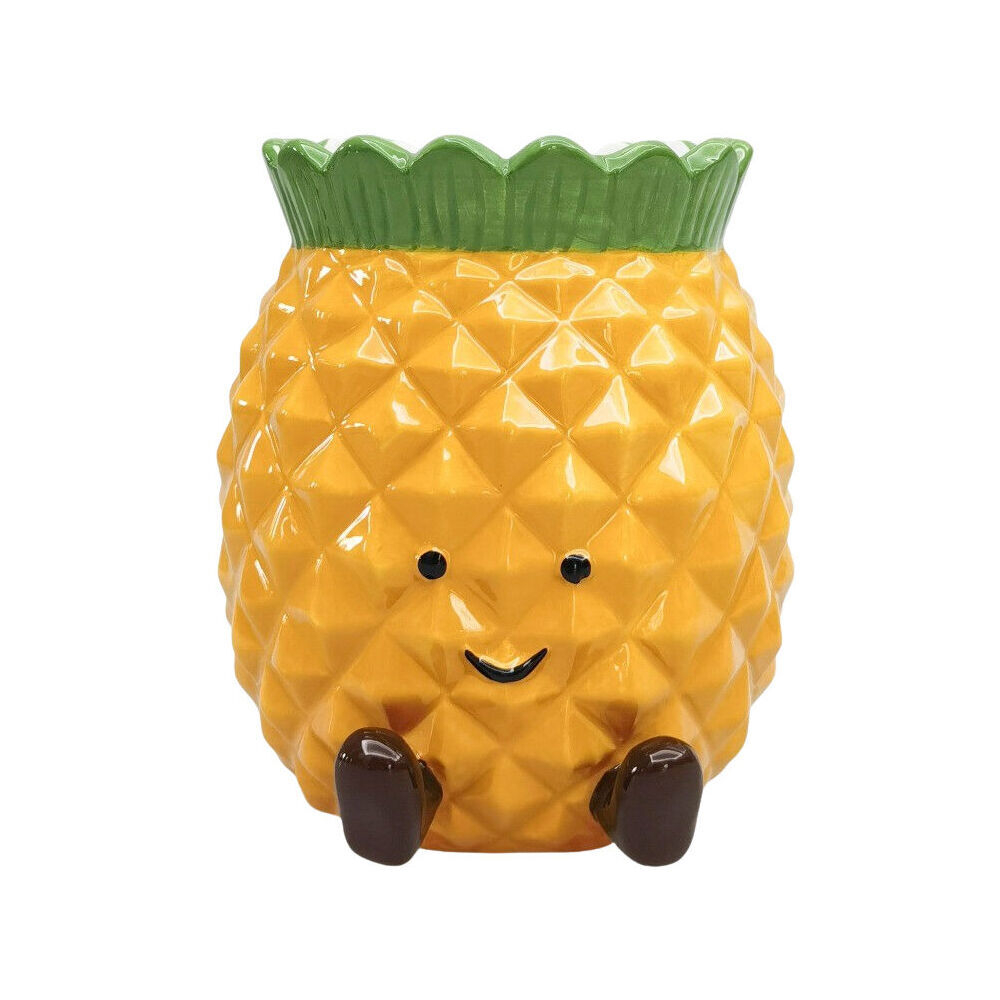 2PK Urban Ceramic Penny Pineapple Friends Vessel Decorative Vase 14x12cm Yellow