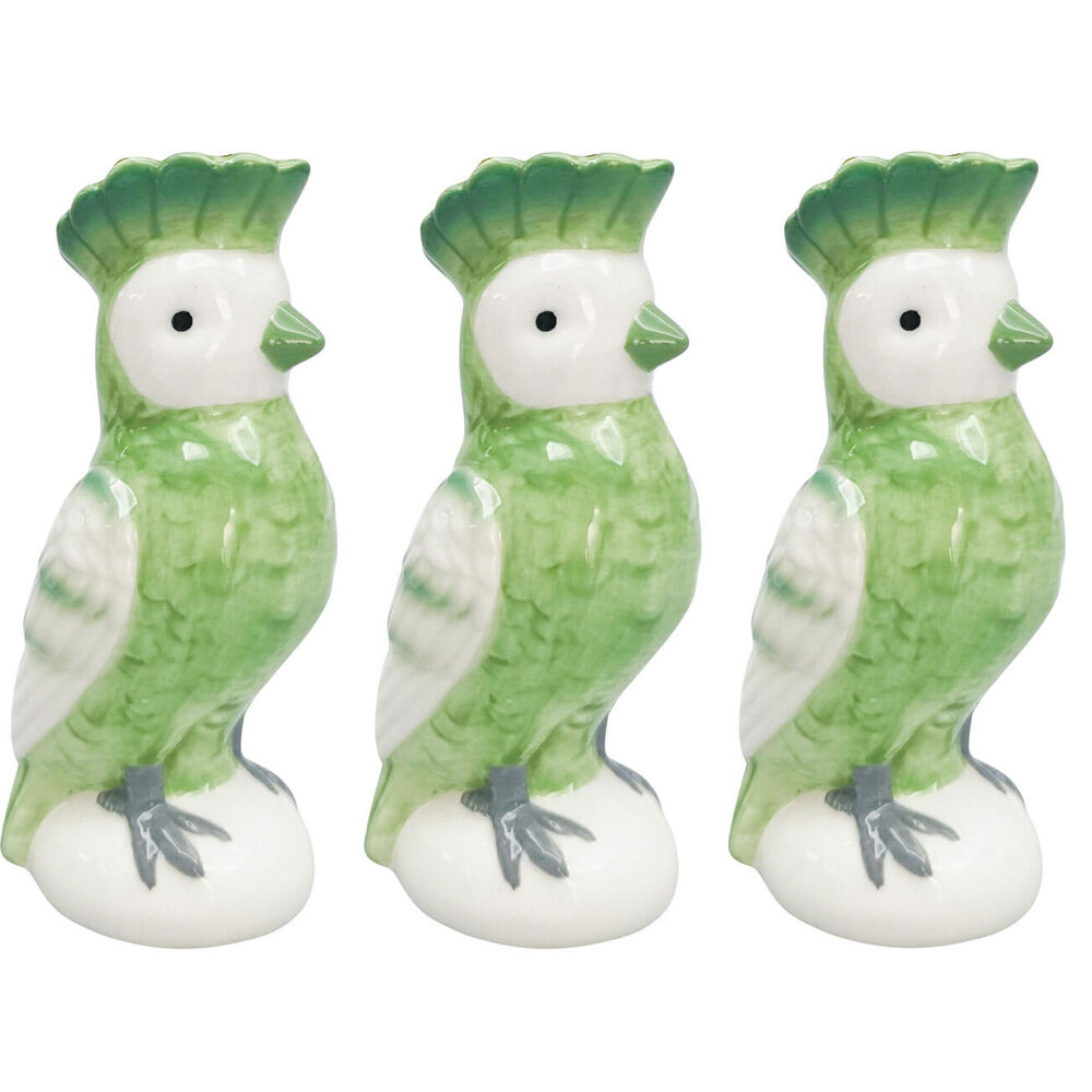 3PK Urban Ceramic Perdy Parrot Bud Home Decor Flower Vase 13x7cm Green