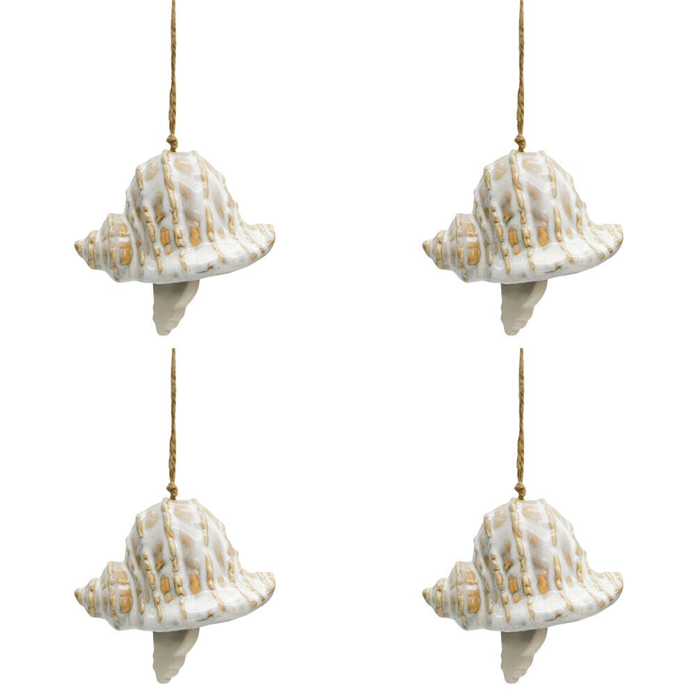 4PK Urban Ceramic Reef Shell Decorative Bell Ornament 11x6cm Bisque