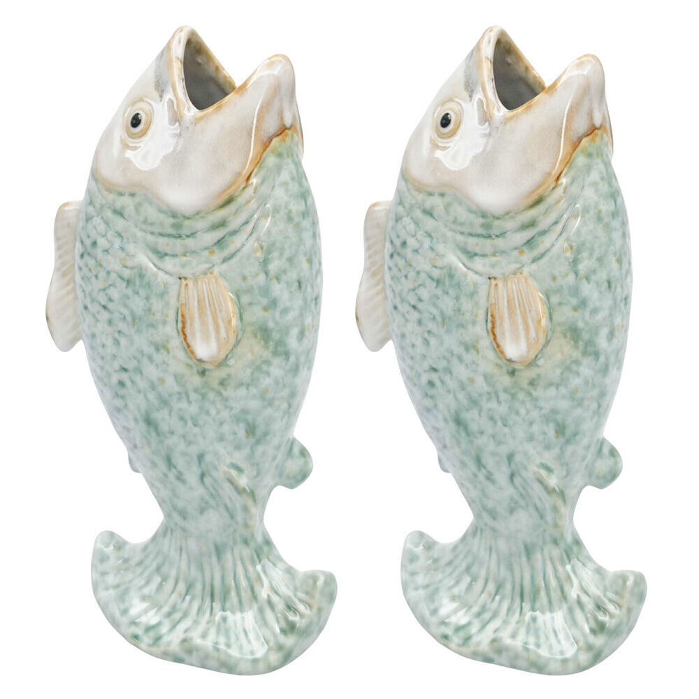 2PK Urban Ceramic Reef Fish Home Decor Flower Vase 20x11cm Green