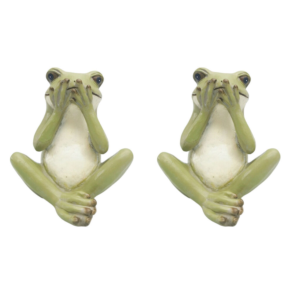2PK Urban Sitting Frog Resin Decorative Ornament Statue 15x11cm Green