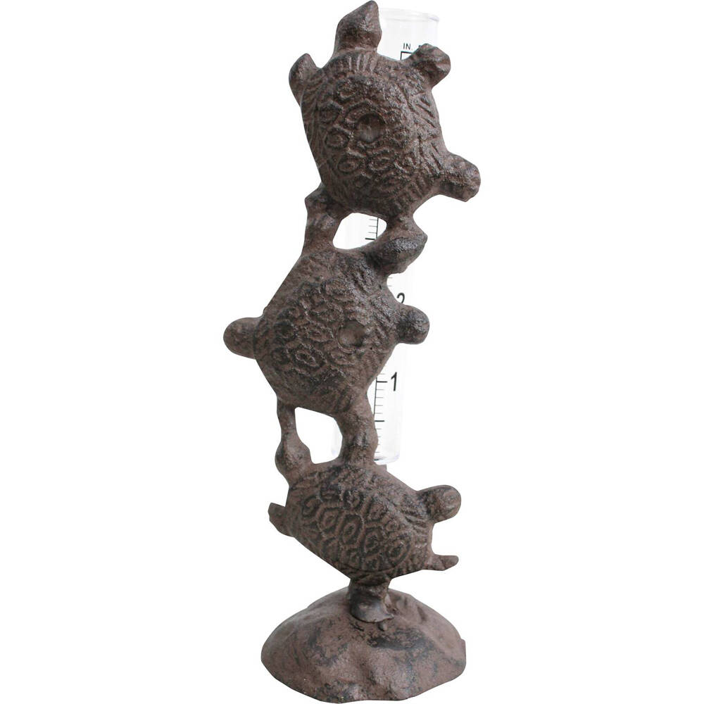 LVD Cast Iron/Plastic Rain Gauge Turtles Garden Decor 8x20cm - Brown