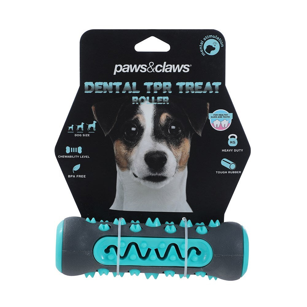 2PK Paws And Claws 15x5cm Rubber Treat Roller Bone Dental Dog/Pet Toy Black/Teal
