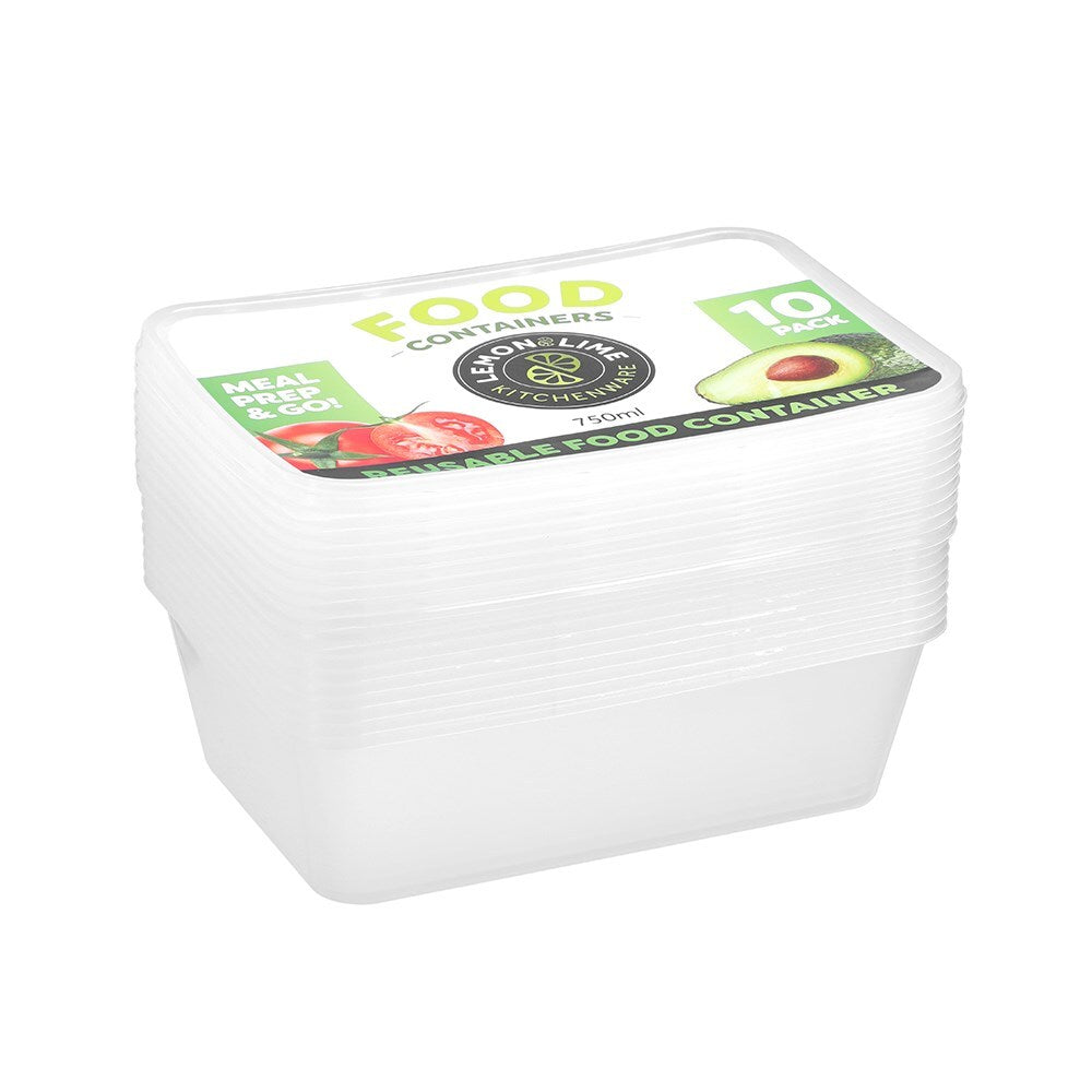4x 10pc Lemon & Lime Reusable Food Container Rectangular 750ml
