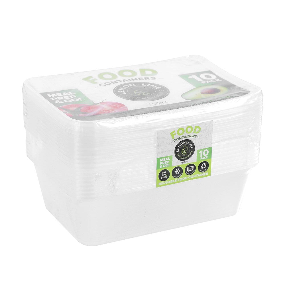 4x 10pc Lemon & Lime Reusable Food Container Rectangular 750ml