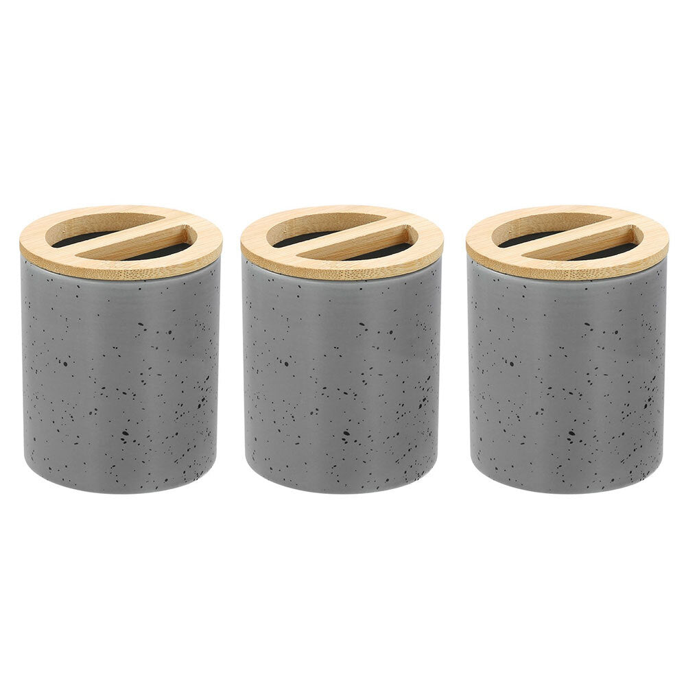 3x Boxsweden Bano 8x10cm Ceramic Toothbrush Holder - Grey Speckle