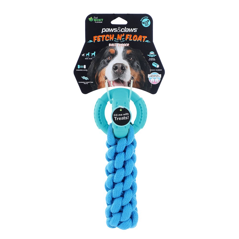 2PK Paws & Claws Fetch N' Play Ball + Rope Tugger Dog/Pet Toy Assorted 24x10x10cm
