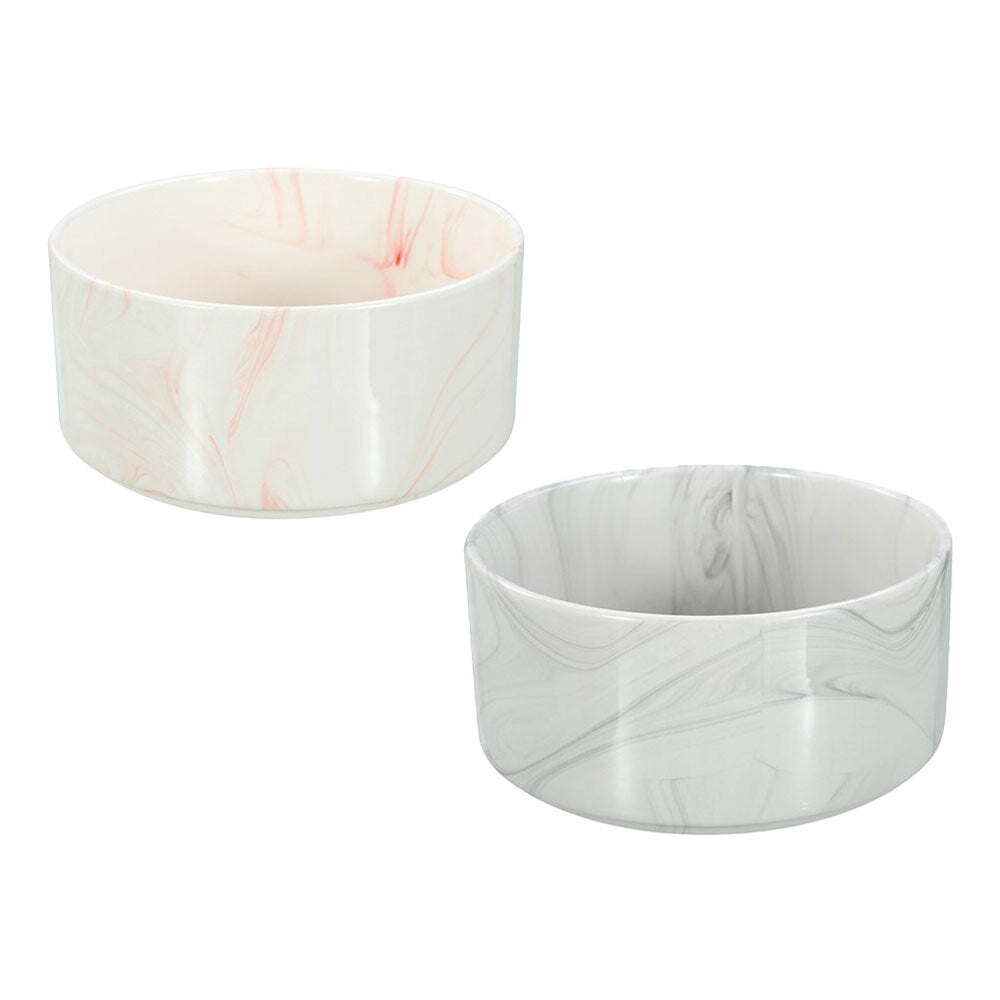 2x Paws & Claws 19cm/1.8L Ceramic Pet Bowl Marble - Assorted Grey/Pink