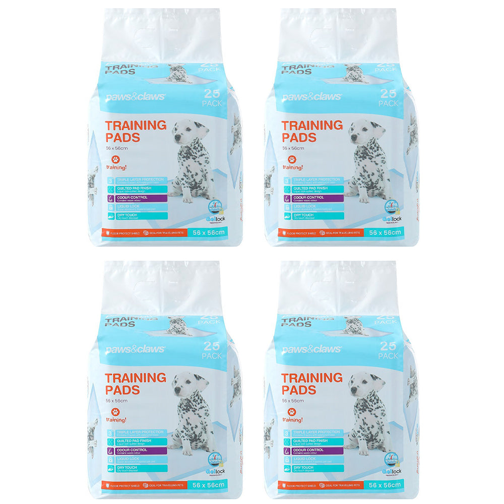 4x 25PK Paws & Claws 56x56cm Antibacterial Training Pads