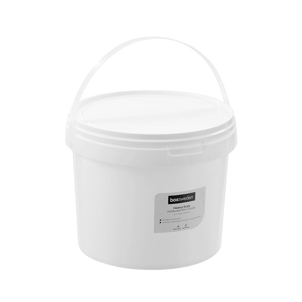 3PK Boxsweden 5L Heavy Duty Handled Pail Bucket - White