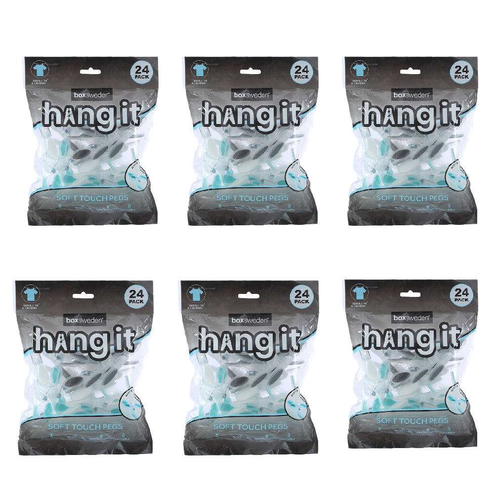 6x 24PK Boxsweden Hangit Soft Touch Clothes Pegs Oval Laundry Clips