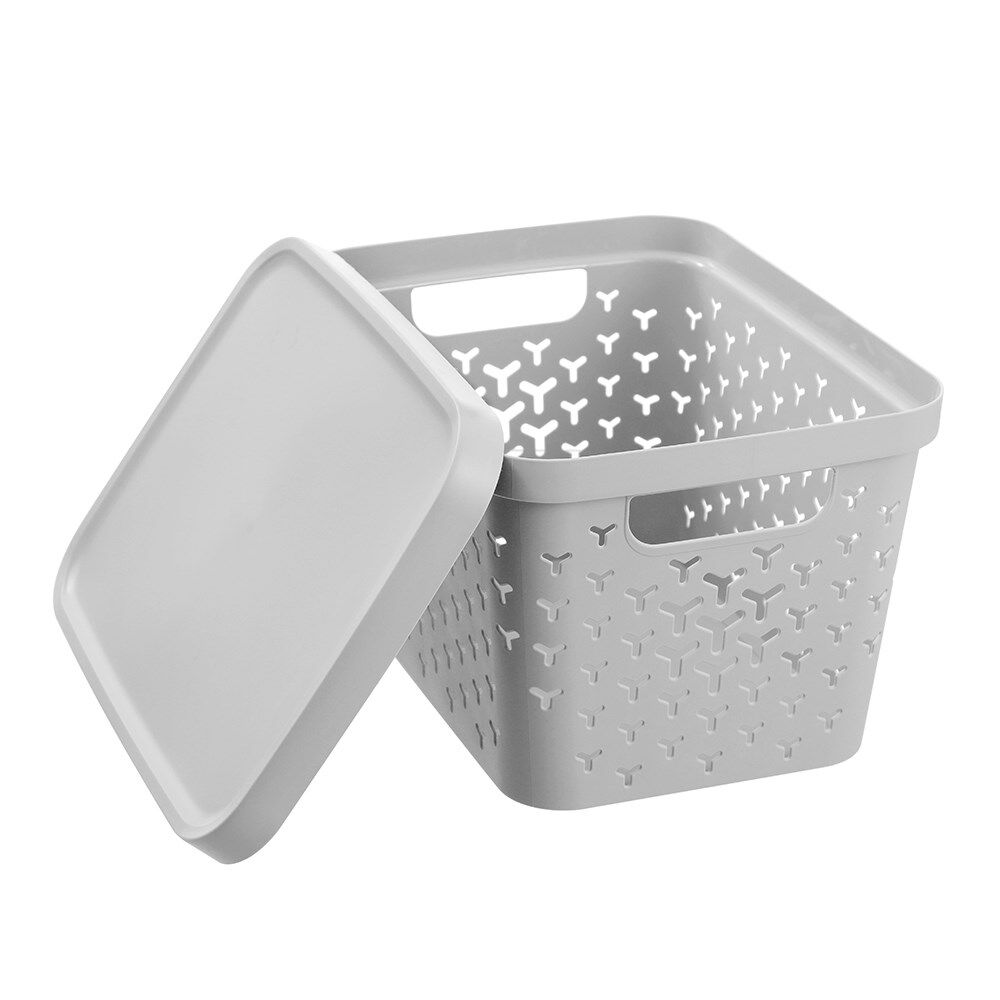 6PK Boxsweden Star Basket Lidded Versatile Rectangular 16L 36x27x22cm Grey