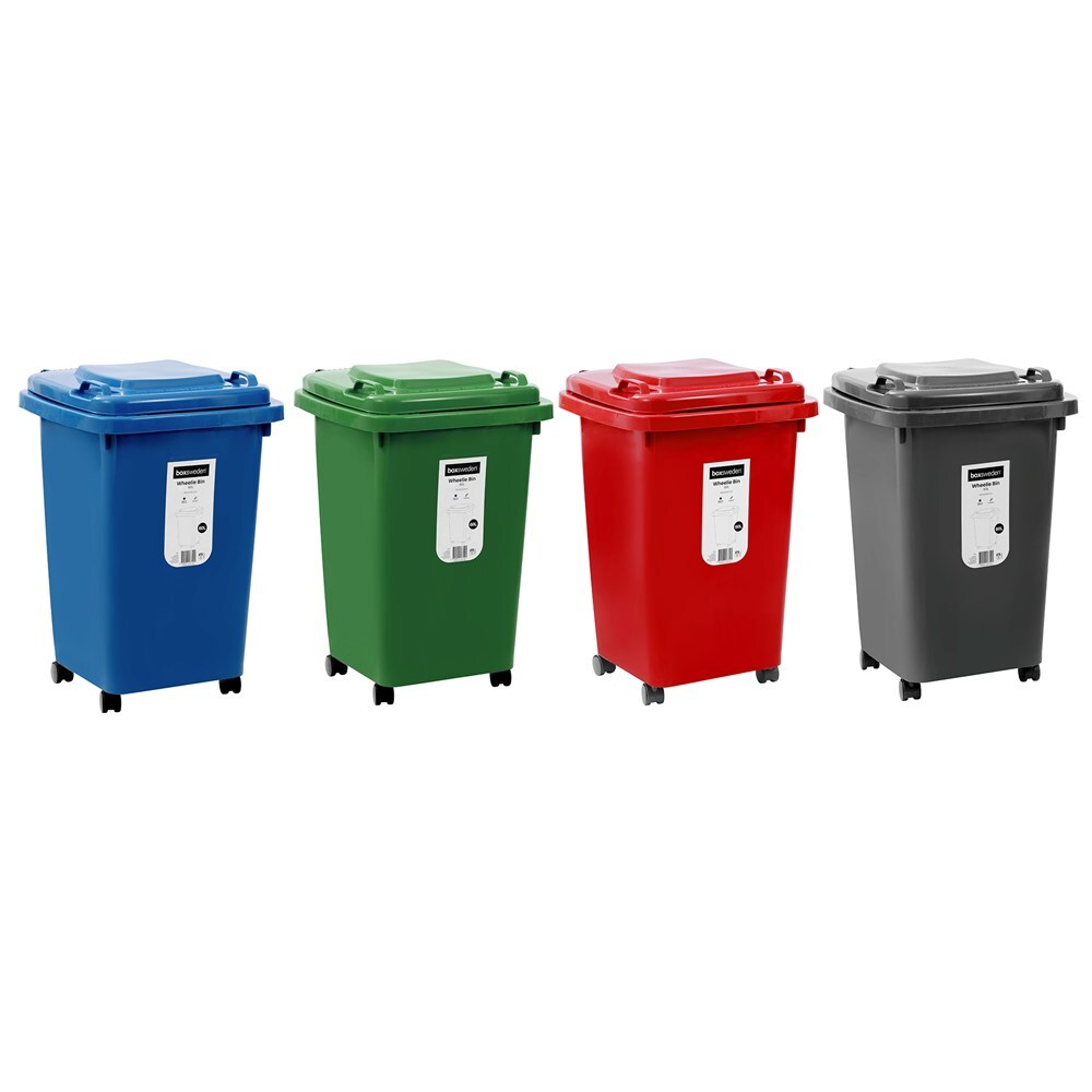 2PK Boxsweden 60L/46cm Wheelie Bin Trash Container - Assorted