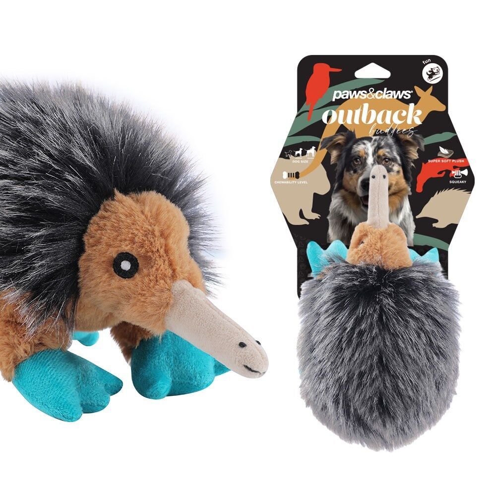 8PK Paws And Claws Outback Buddies Echidna Sqeauky Plush Dog Toy 23x18x12cm