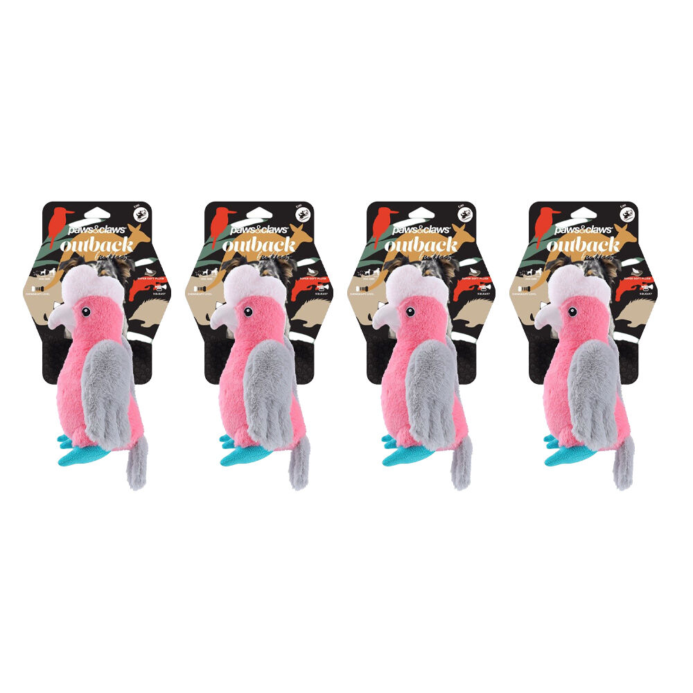4PK Paws And Claws Outback Buddies Galah Sqeauky Plush Dog Toy 28.5x23.5x10cm