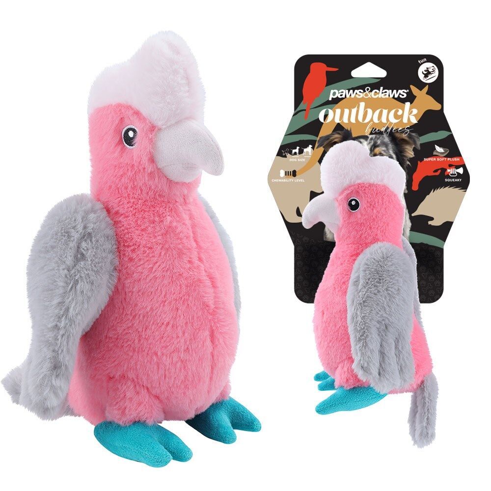 4PK Paws And Claws Outback Buddies Galah Sqeauky Plush Dog Toy 28.5x23.5x10cm
