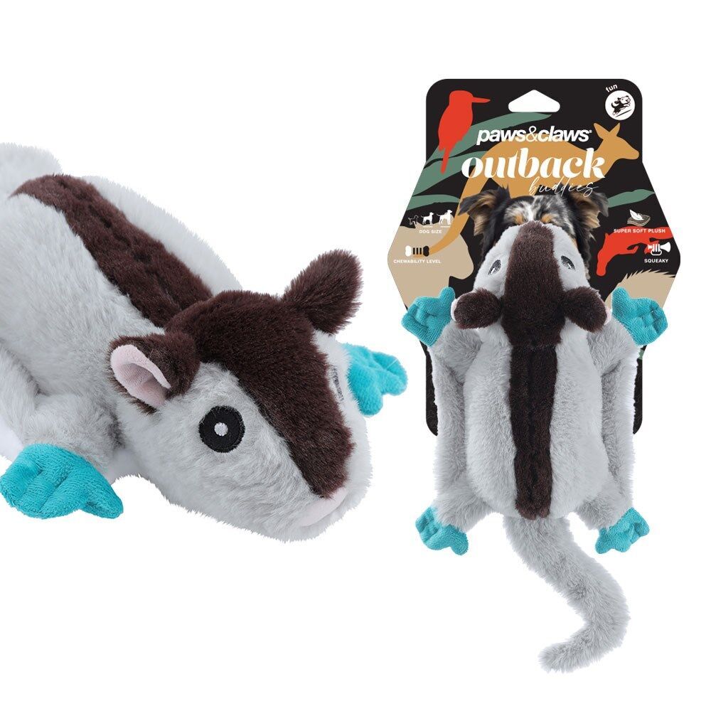 4PK Paws And Claws Outback Buddies Sugar Glider Sqeauky Plush Dog Toy 27.5x22x8.5cm