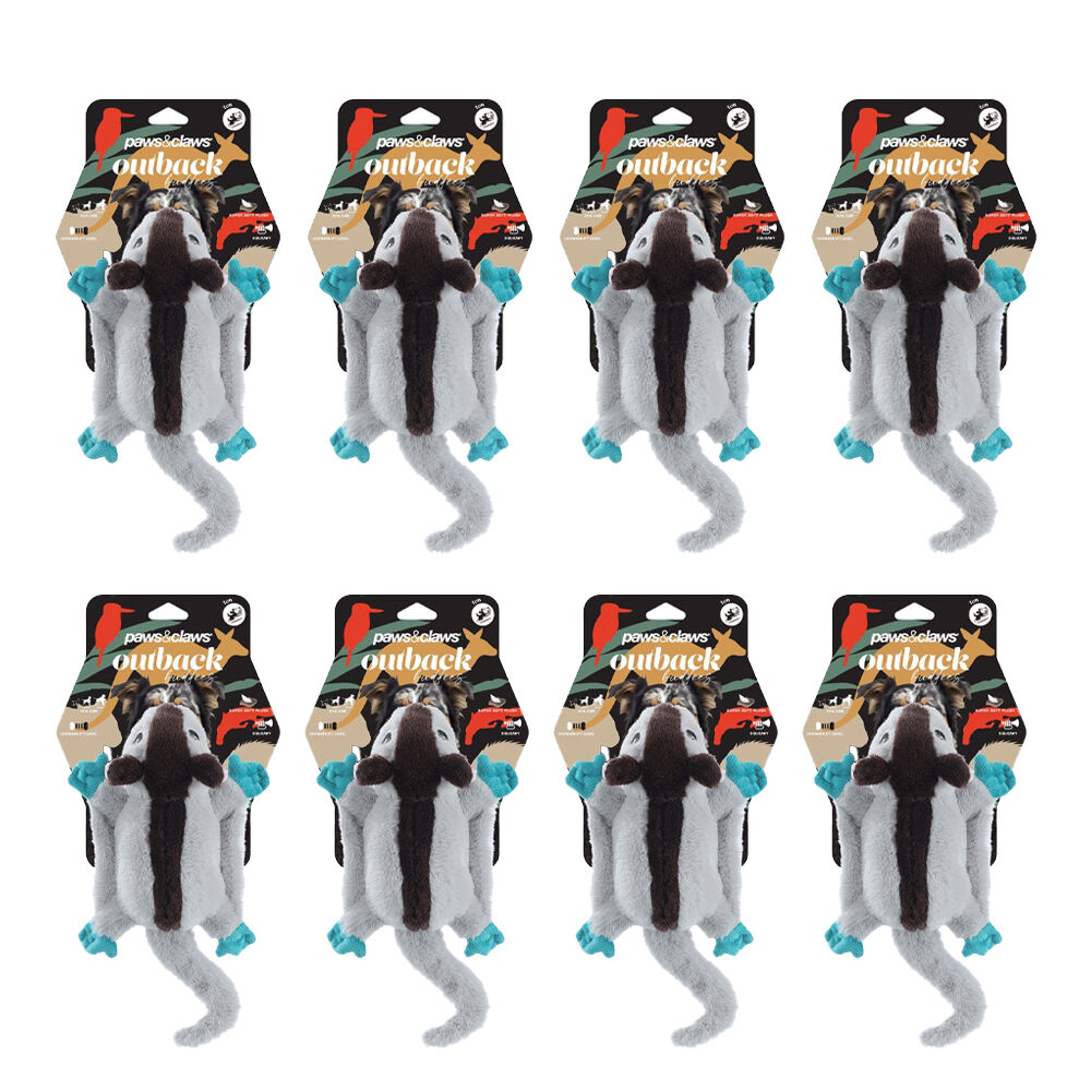 8PK Paws And Claws Outback Buddies Sugar Glider Sqeauky Plush Dog Toy 27.5x22x8.5cm
