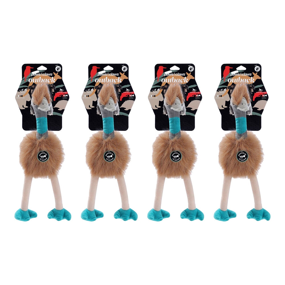 4PK Paws And Claws Outback Buddies Emu Sqeauky Plush Dog Toy 30x12x12cm