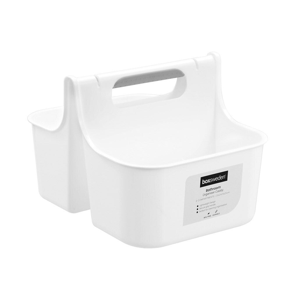 12PK Boxsweden 2-Compartment Bathroom Caddy Large 31x24.5cm - White