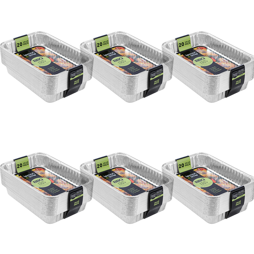 120pc Lemon & Lime Value BBQ Foil Tray 31.5x21.5cm - Silver