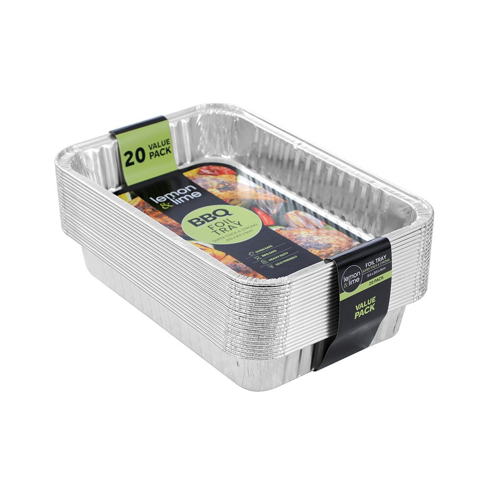 120pc Lemon & Lime Value BBQ Foil Tray 31.5x21.5cm - Silver