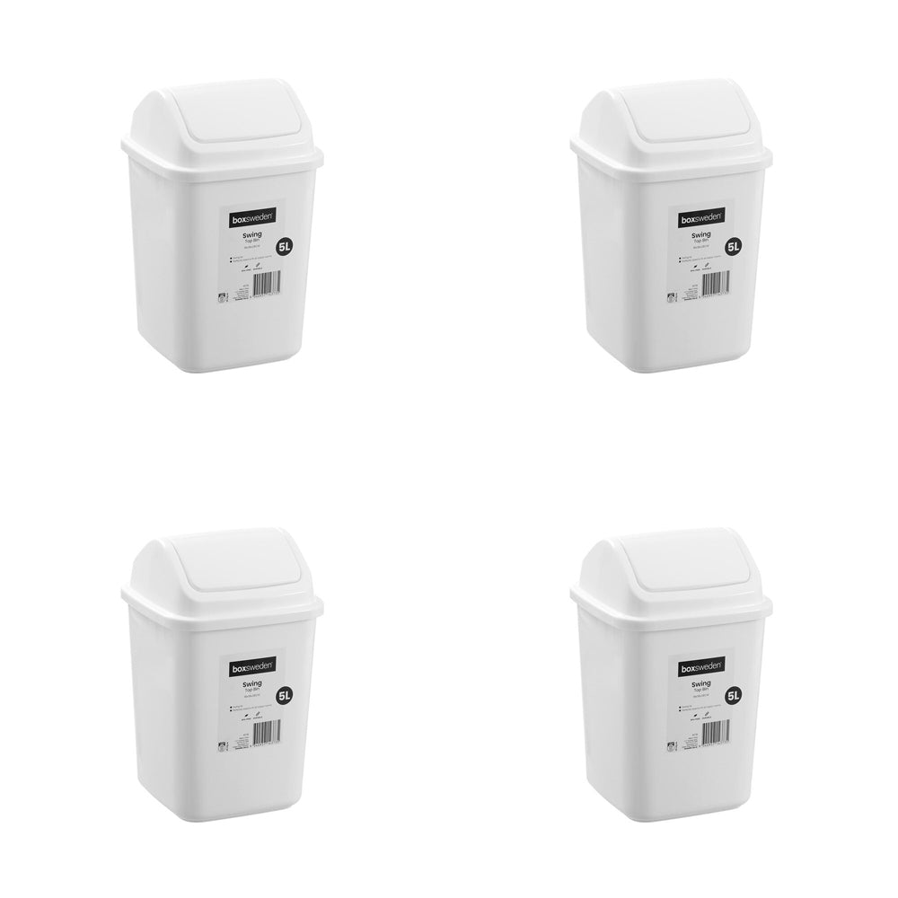 4PK Boxsweden 5L/28cm Swing Top Bin Trash Container - White