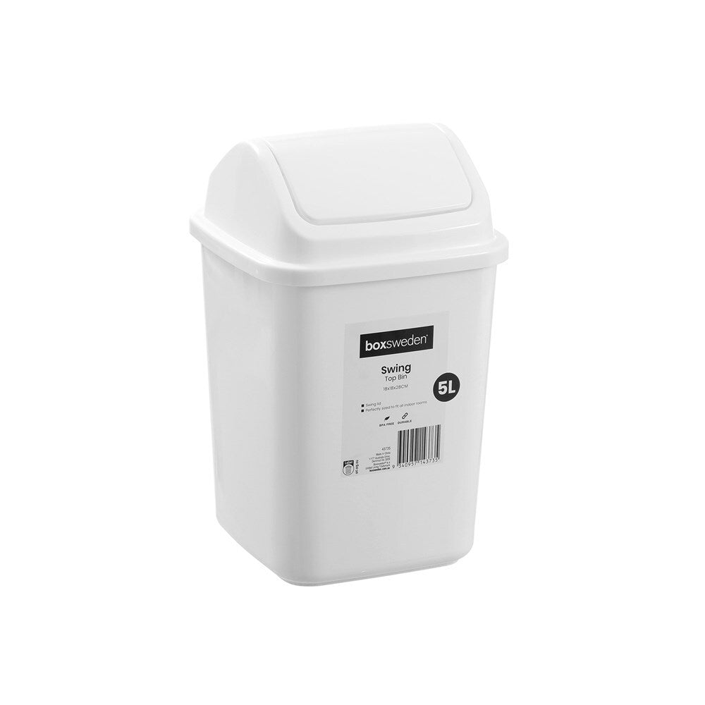 4PK Boxsweden 5L/28cm Swing Top Bin Trash Container - White