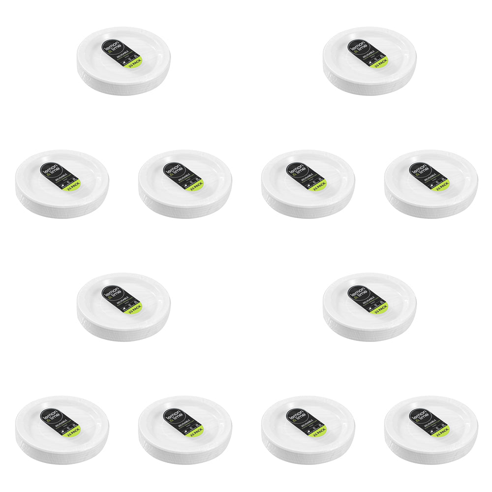 300pc Lemon & Lime Reusable Plastic Serving Plate 22.5cm - White