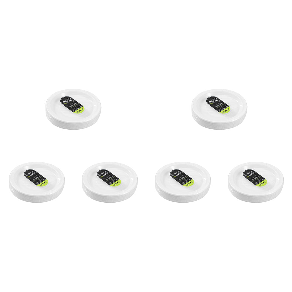150pc Lemon & Lime Reusable Plastic Serving Plate 22.5cm - White