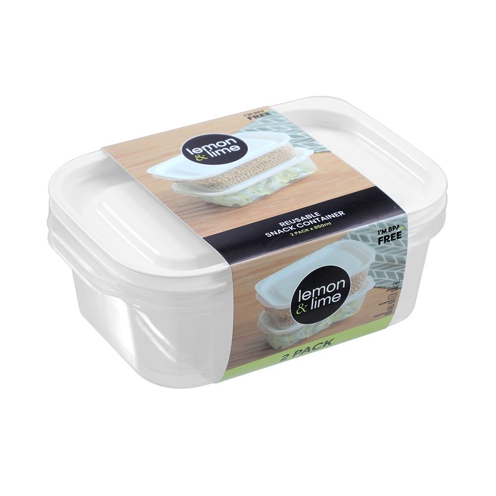 12x 2pc Lemon & Lime Reusable Lunch/Snack Container Portable Rectangular 850ml