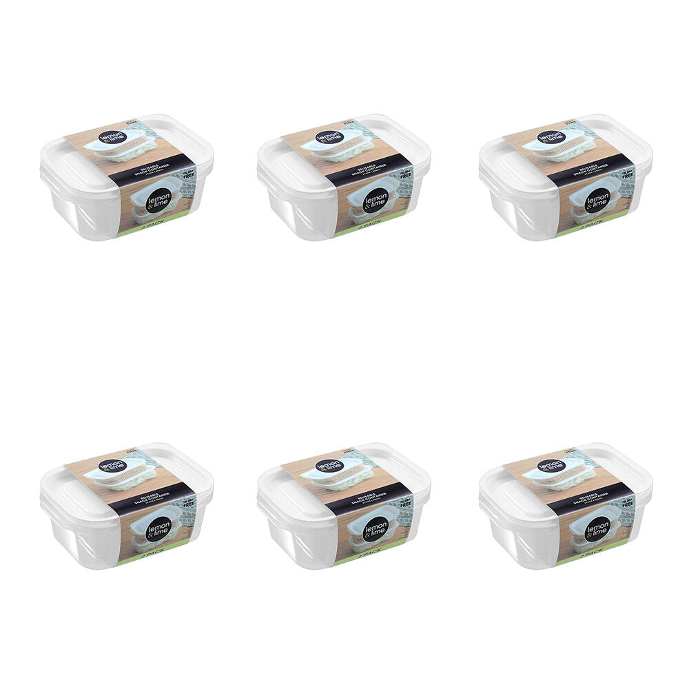 6x 2pc Lemon & Lime Reusable Lunch/Snack Container Portable Rectangular 850ml