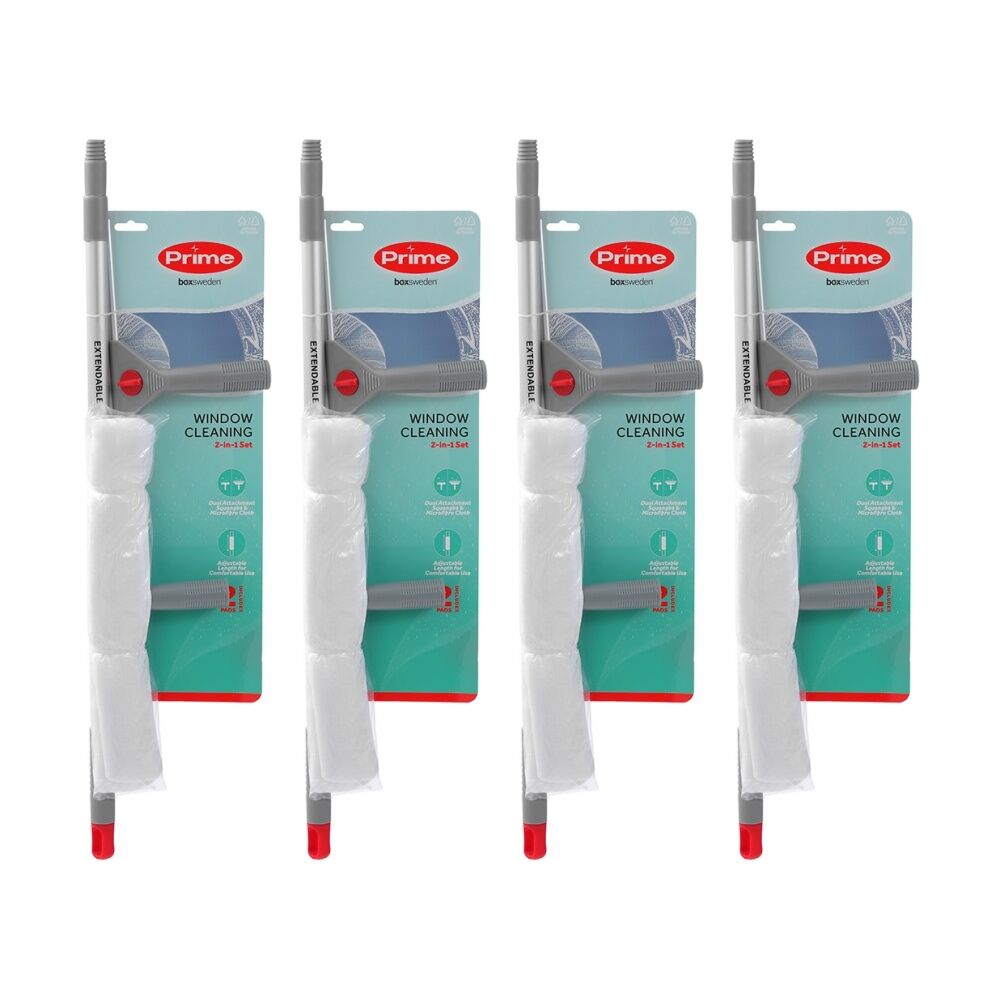 4PK Boxsweden Prime Window Cleaning Set Dual Head With Extendable Handle for