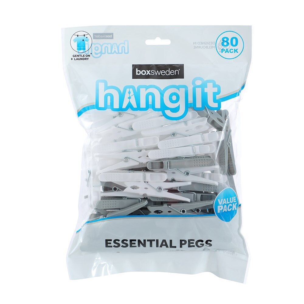 12PK 80pc Boxsweden Hangit Essential Durable Pegs Value Pack Grey/White