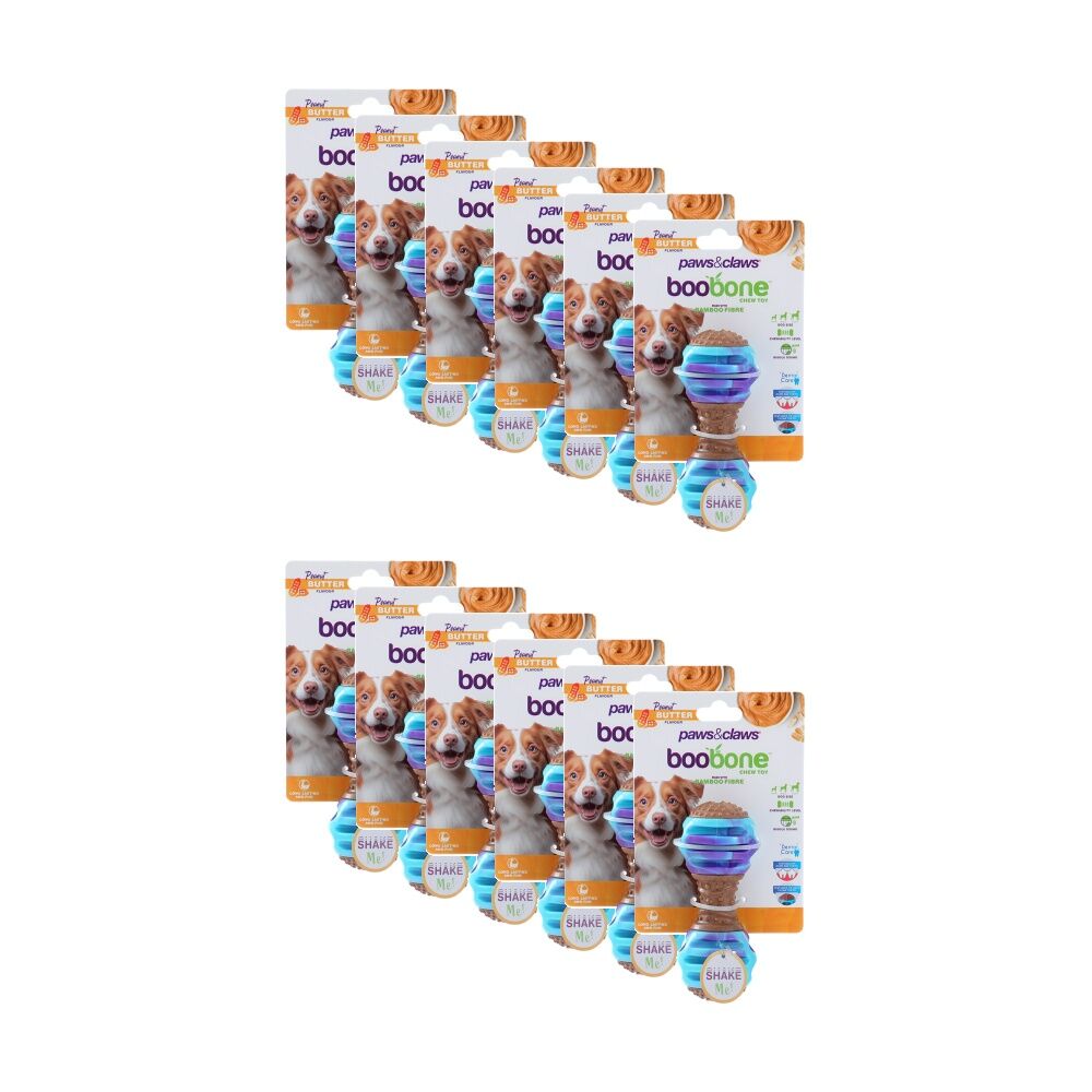 12PK Paws and Claws Boobone TPR Giggle Dumbell Chicken & Peanut Butter Assorted