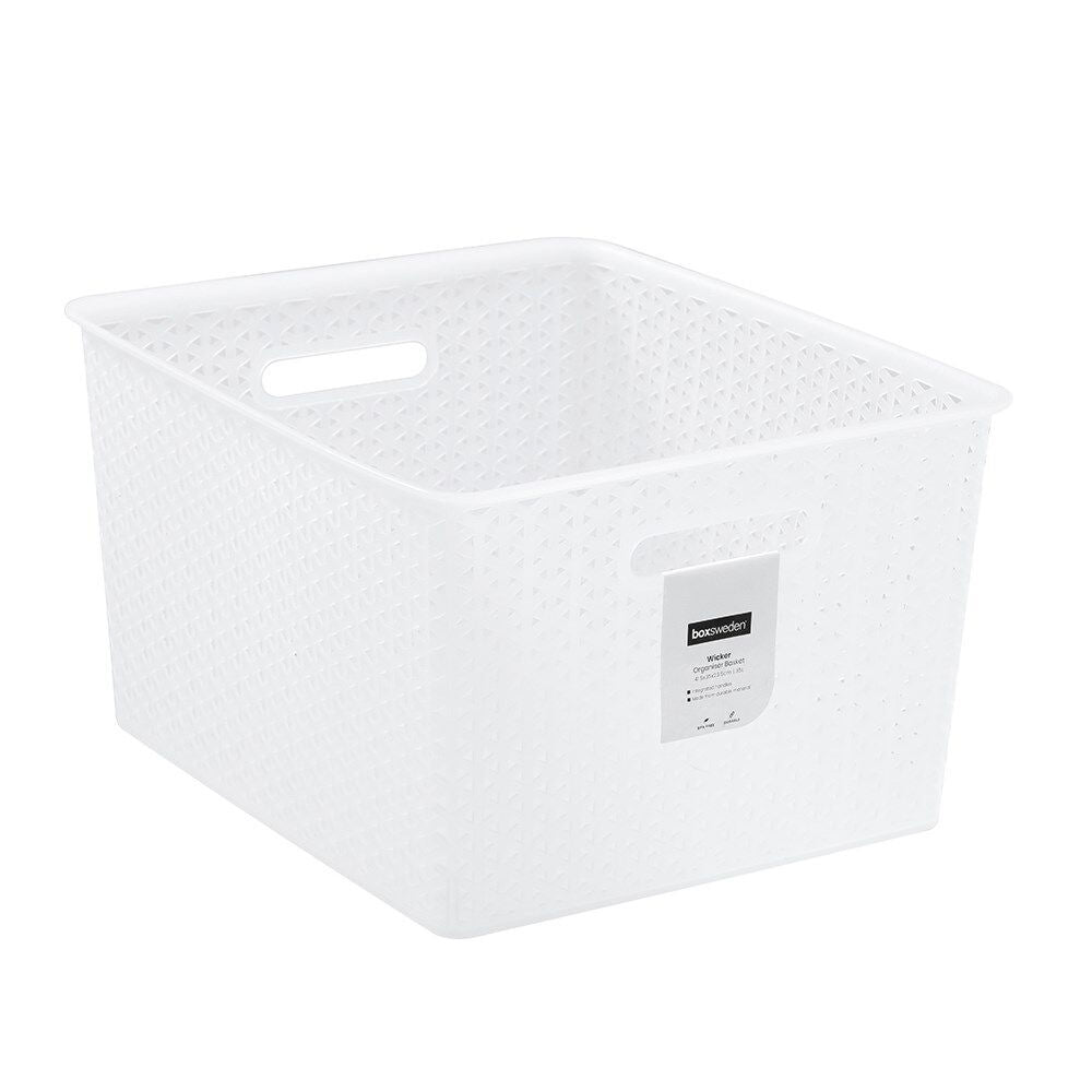 8PK Boxsweden Wicker Frost Versatile Extra Large Durable Basket 35L White